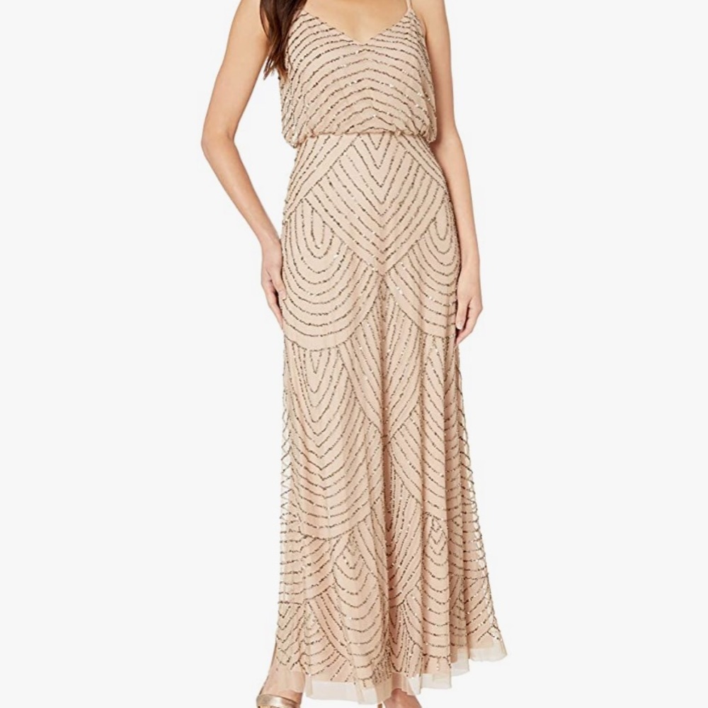 ART DECO BEADED BLOUSON GOWN IN TAUPE PINK